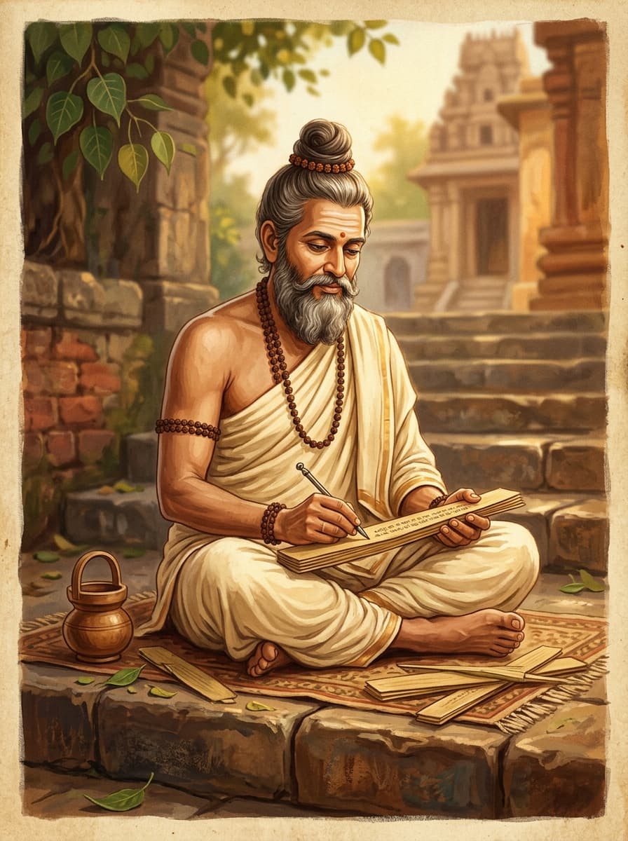 ಸರ್ವಜ್ಞ ಕವಿ - ತಾಳೆಗರಿ ಬರೆಯುತ್ತಿರುವ ಚಿತ್ರಣ